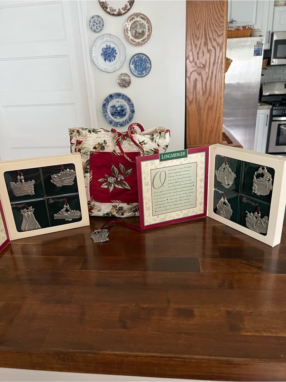 Longaberger 9 Pewter Ornaments & Gift Bag